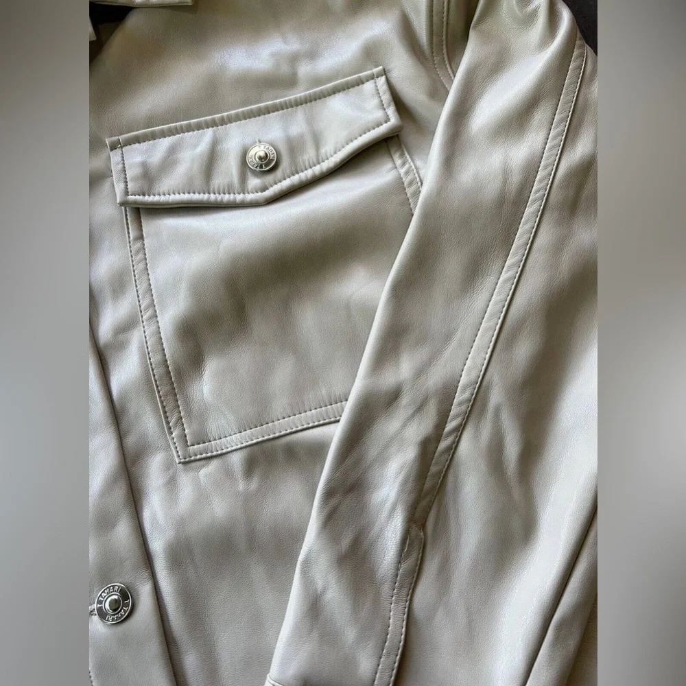 Nordstrom Tahari Faux Leather Shirt Jacket - Beige - Picture 3 of 3